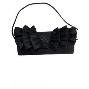 Jessica McClintock Black Ruffle Evening Clutch with Shoulder Strap